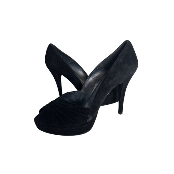 STUART WEITZMAN Black Suede Peeptoe Heels Size 9.5 - Picture 3 of 10
